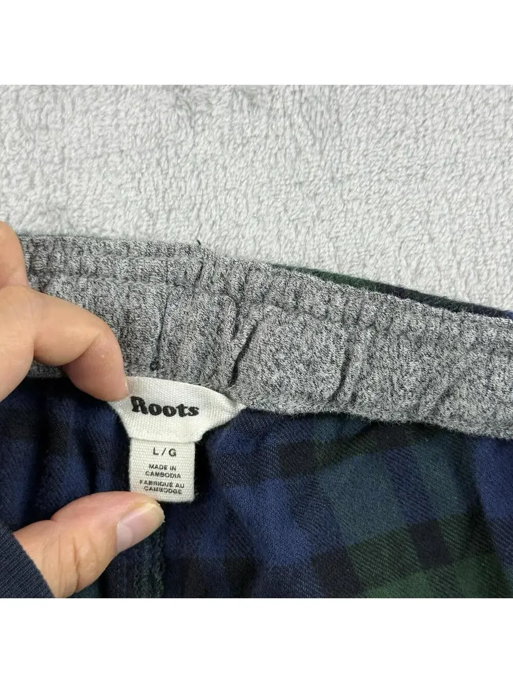 Roots Blackwatch Plaid Pajama Lounge Pants Men L Blue Green Flannel Home Casual